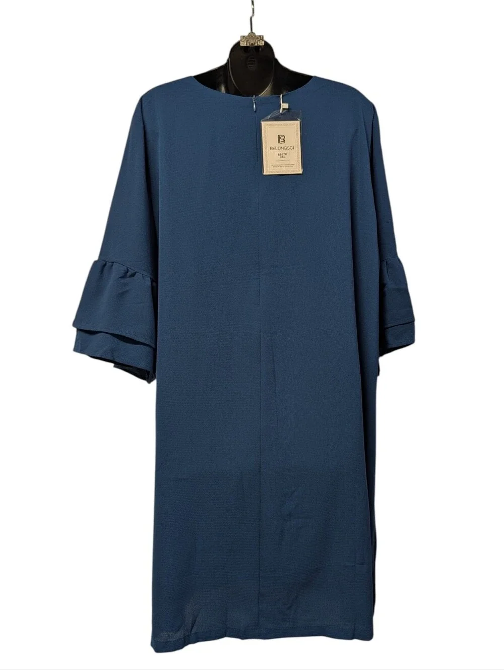 BelongSci Plus 3XL Blue Ruffle Layeref Half Sleeve Midi Dress Boho V-neck NWT - Picture 2 of 7